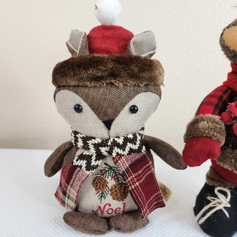 DanDee Christmas Winter Holiday Fox Standing Decor 2 Plaid Rustic Animals